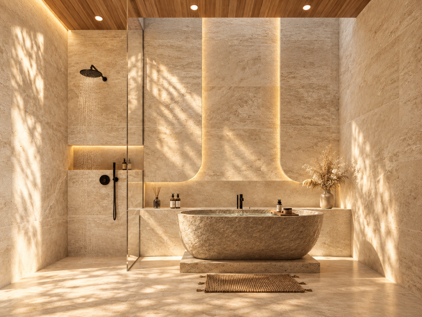 Stone bathroom, view 2